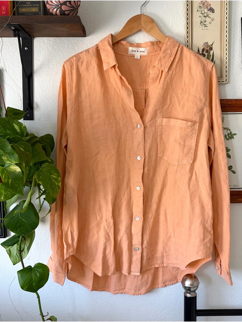 cloth & stone Peach Button-Up Linen Shirt